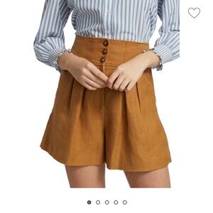 Veronica Beard Alicia Linen High Waisted Pleated Shorts in Camel Size 4